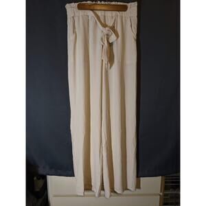 IWollence - L - Cream/Beige - Wide leg tie waist palazzo pants / trousers
